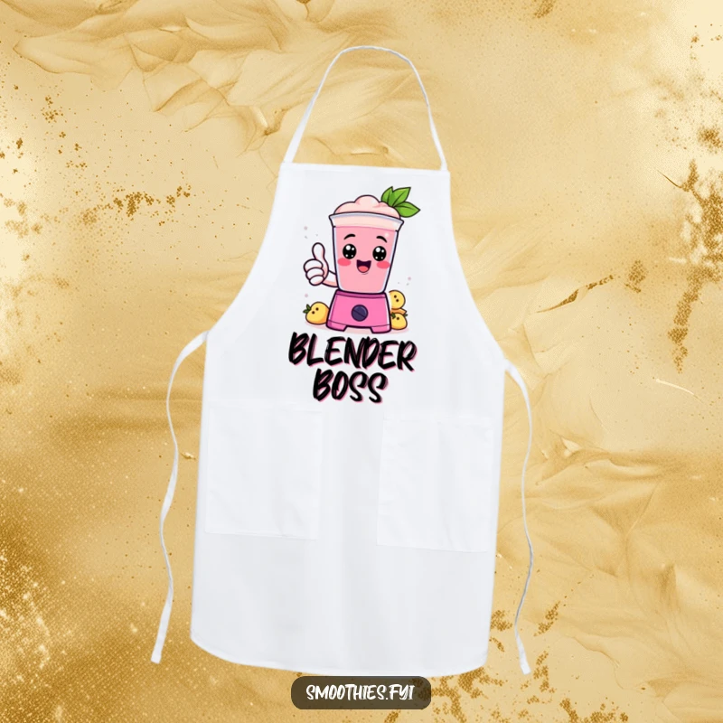 Funny Apron: A cheerful Kawaii smoothie gives a thumbs up from a blender, ready for kitchen tasks.