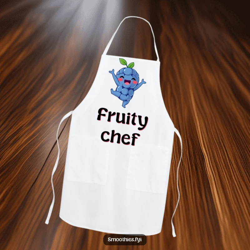 Funny apron with a delighted blueberry doing a handstand, suitable for cooking and kitchen activities.