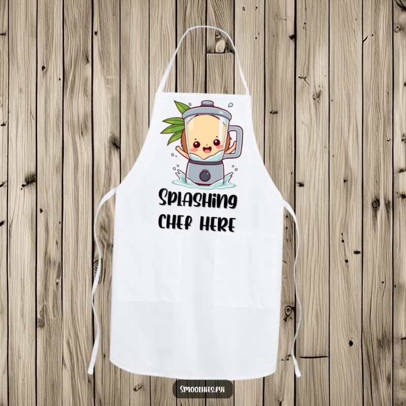 Funny coconut character splashing gleefully into a blender, ready to cook with tropical flair.