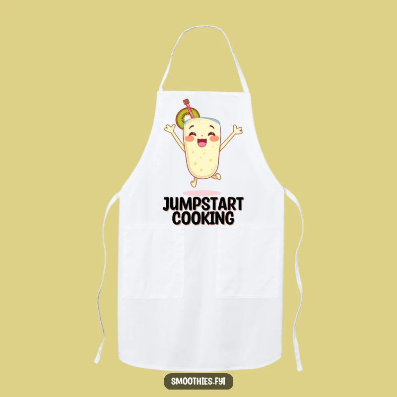 Funny Kiwi Smoothie Apron: Excited Jumping Kitchen Fun