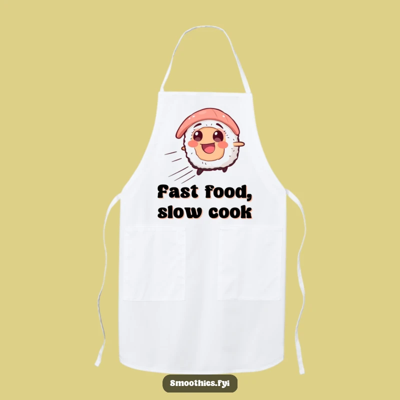 Funny Sushi Speed Apron - Smiling Chef Character for Kitchen Fun