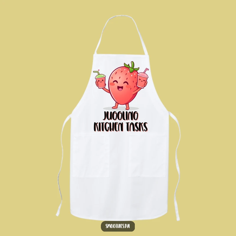 Funny Strawberry Juggling Apron, Chef Cheerful Fruit Character Kitchen Gift