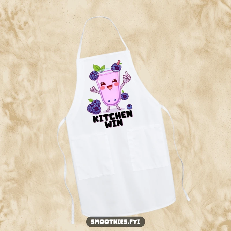 Funny Blueberry Smoothie Victory Dance Apron: A playful blueberry smoothie dancing while cooking, adding kitchen fun.