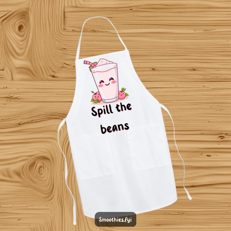 Funny Apron: A cheerful Kawaii smoothie spills its drink while cooking, perfect for a fun kitchen.