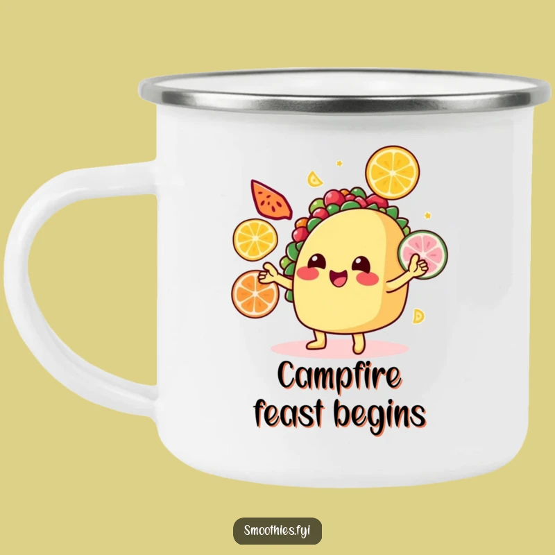 Funny Taco Camping Mug: Juggling Fiesta Outdoors Cup, Humorous Foodie Gift