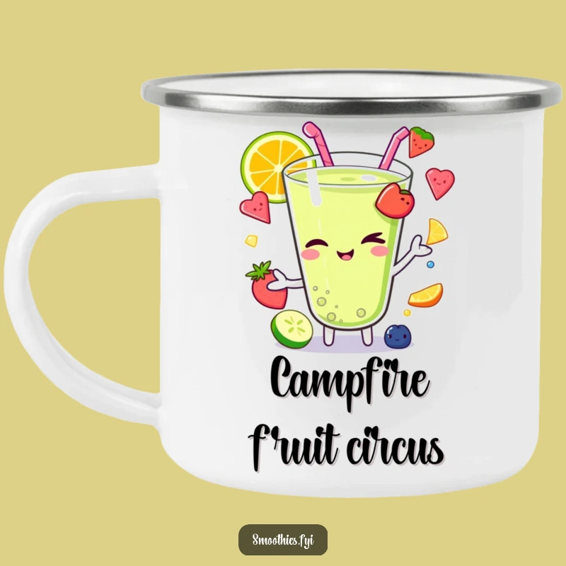Funny Winking Kawaii Smoothie Camping Mug: Juggle Adventures with Charm