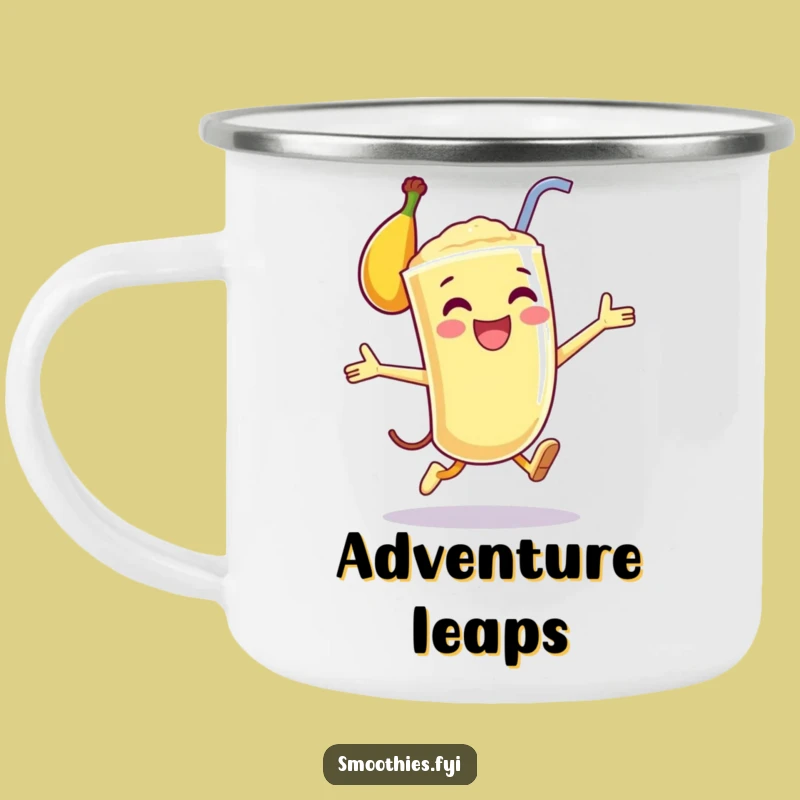 Funny Banana Smoothie Leap Camping Mug - Happy Character Outdoors Funny Gift