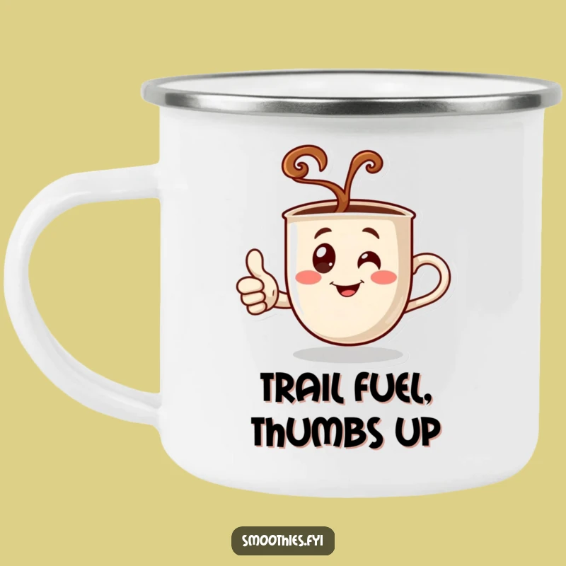 Funny Coffee Thumbs Up Camping Mug - Steaming Outdoor Character for Approved Sips