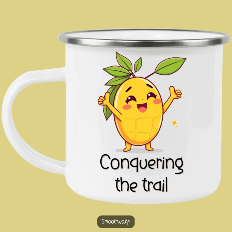 Funny Gleeful Mango Triumph Camping Mug: Celebrate Wins Outdoors