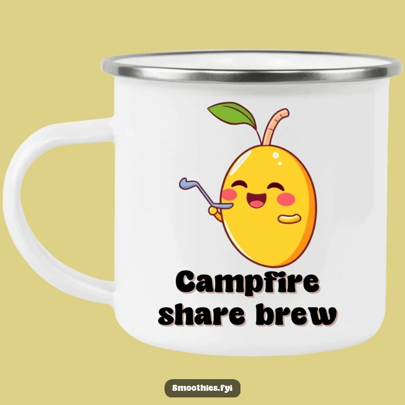 Funny Mango Smoothie Spoon Camping Mug - Enamel Fruit Cup for Sharing Adventures