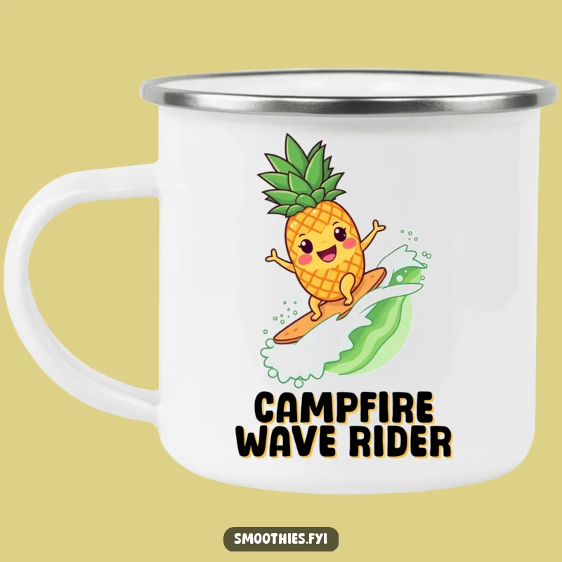 Funny Pineapple Surfer Camping Mug - Enamel Tropical Character Cup for Outdoor Fun