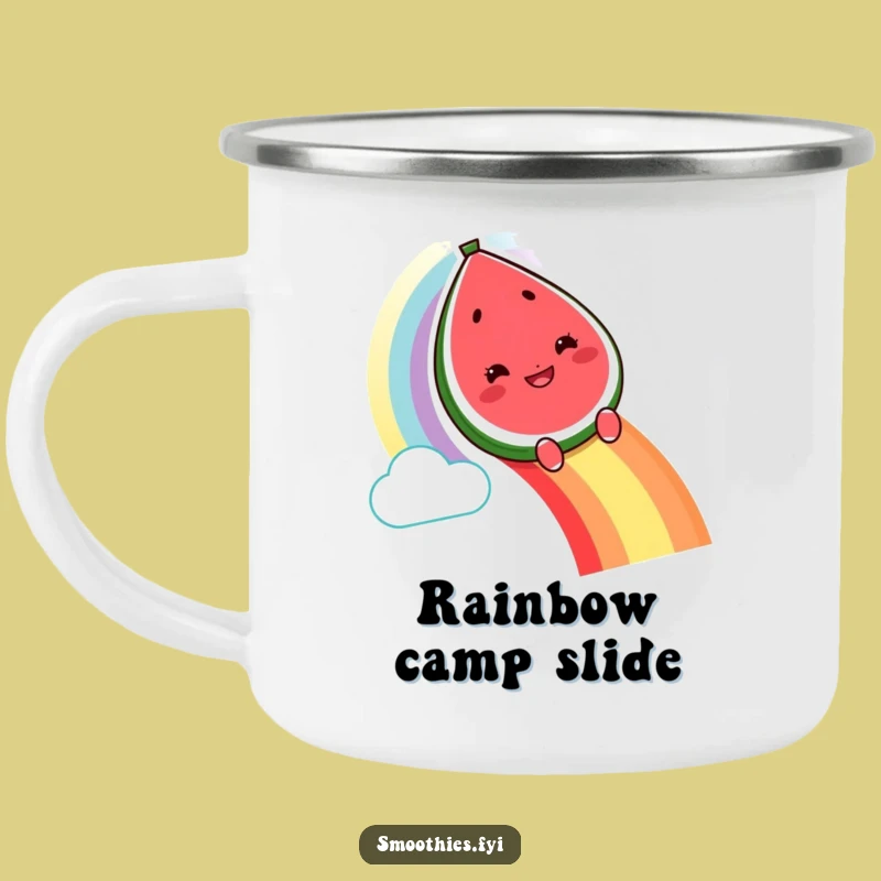 Funny Watermelon Rainbow Camping Mug: Adventure on a Colorful Slide