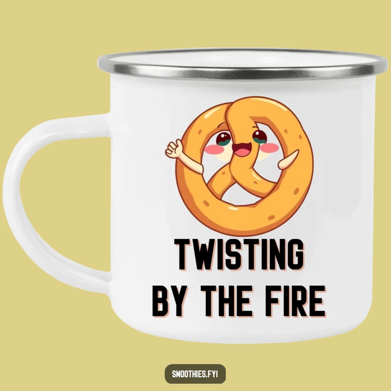 Funny Pretzel Spin Camping Mug: Grinning Pretzel, Outdoor & Funny Gift