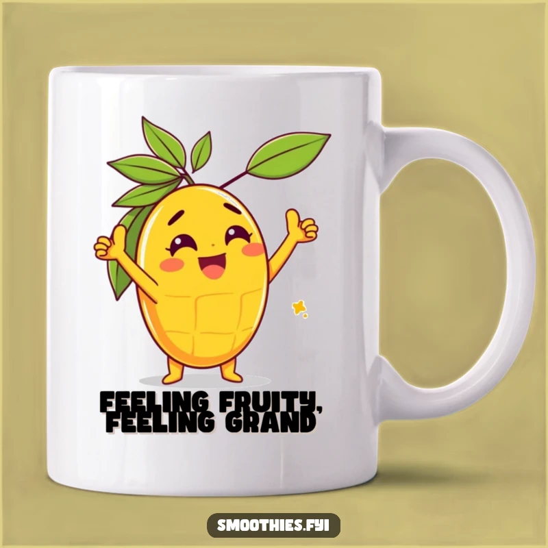 Funny Gleeful Mango Triumph Mug: Celebrate Wins with Hilarious Fruit Art