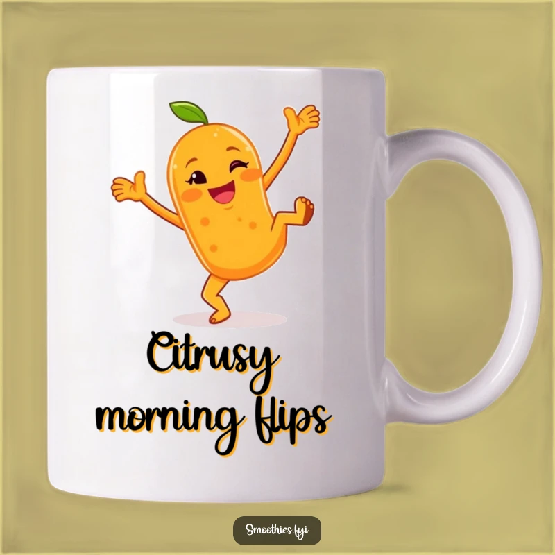 Funny Orange Smoothie Cartwheel Mug - Cheerful Character Action Funny Gift
