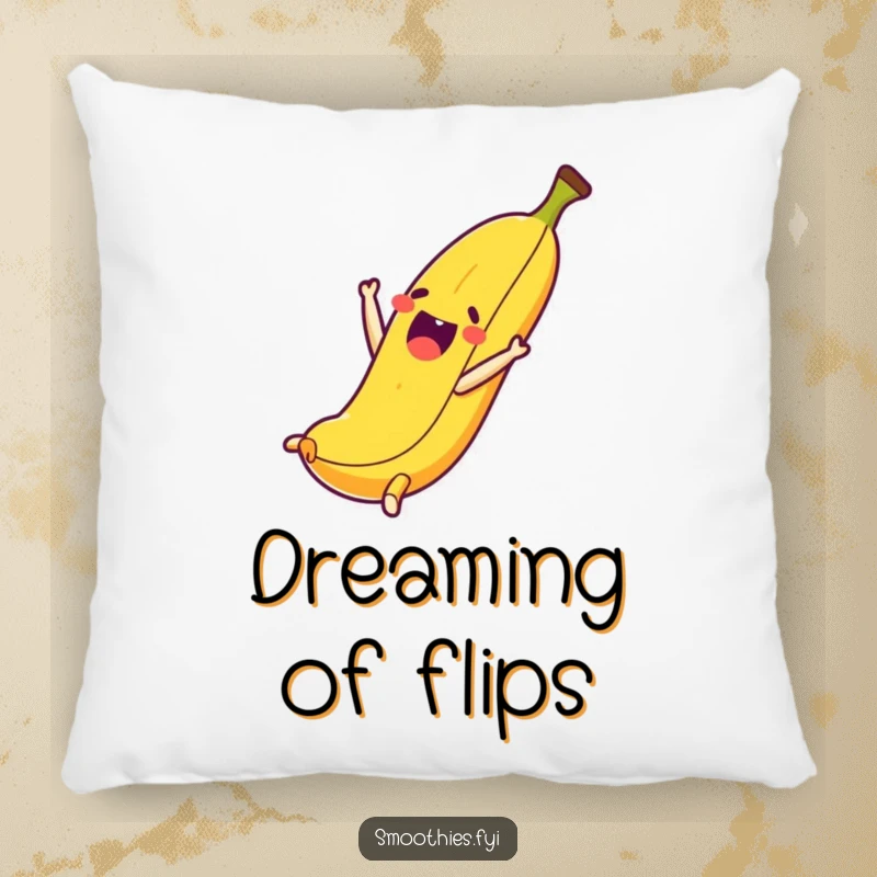 Funny pillow with a soft texture, showcasing a thrilled banana character performing a joyful somersault.