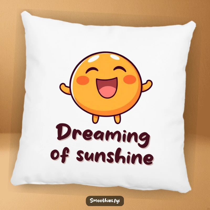 Funny pillow with a round, happy orange character laughing boisterously, perfect for adding a touch of humorous comfort and cheer to any space.