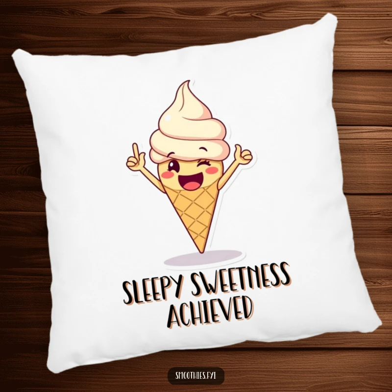 Funny Pillow: A happy ice cream cone performs a jubilant victory dance, a fun and comfortable accent pillow.
