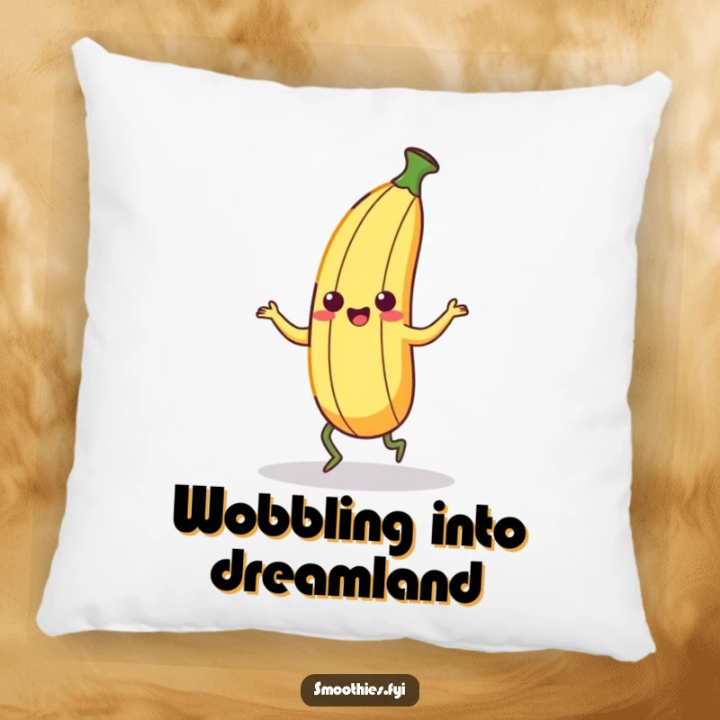 Funny Kawaii Banana Peel Pillow with a cute character performing a silly dance. Offers comfort and a dose of humor.