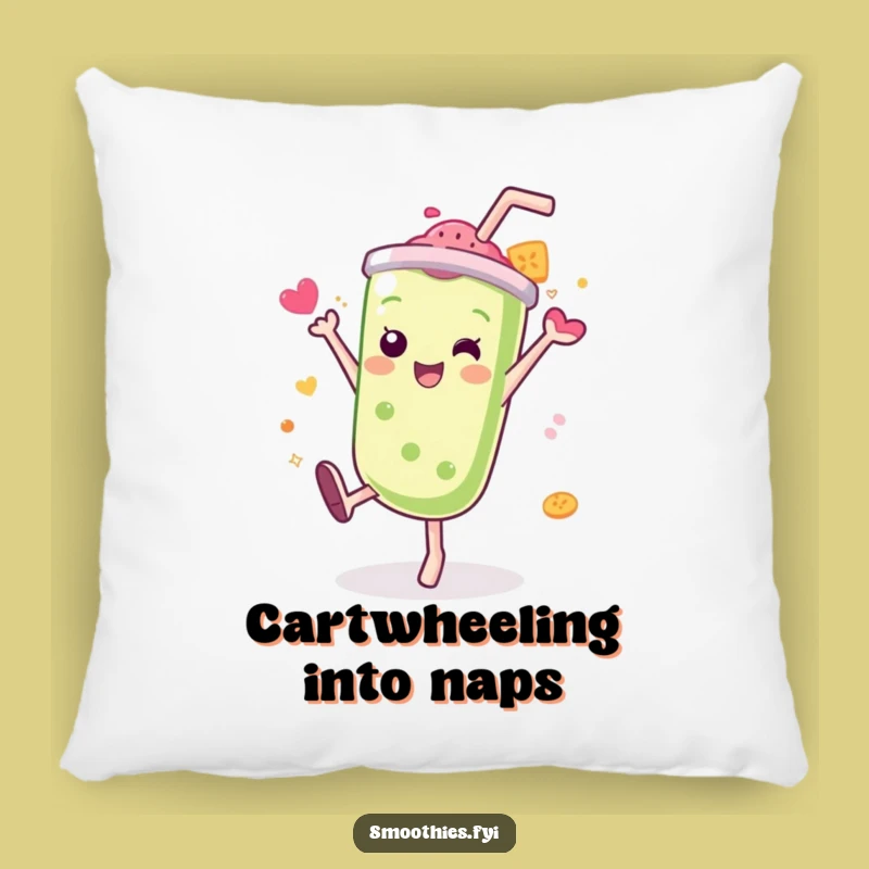 Funny Kawaii Smoothie Pillow: Cartwheel Comfort, Flavor Splash, Whimsical Decor
