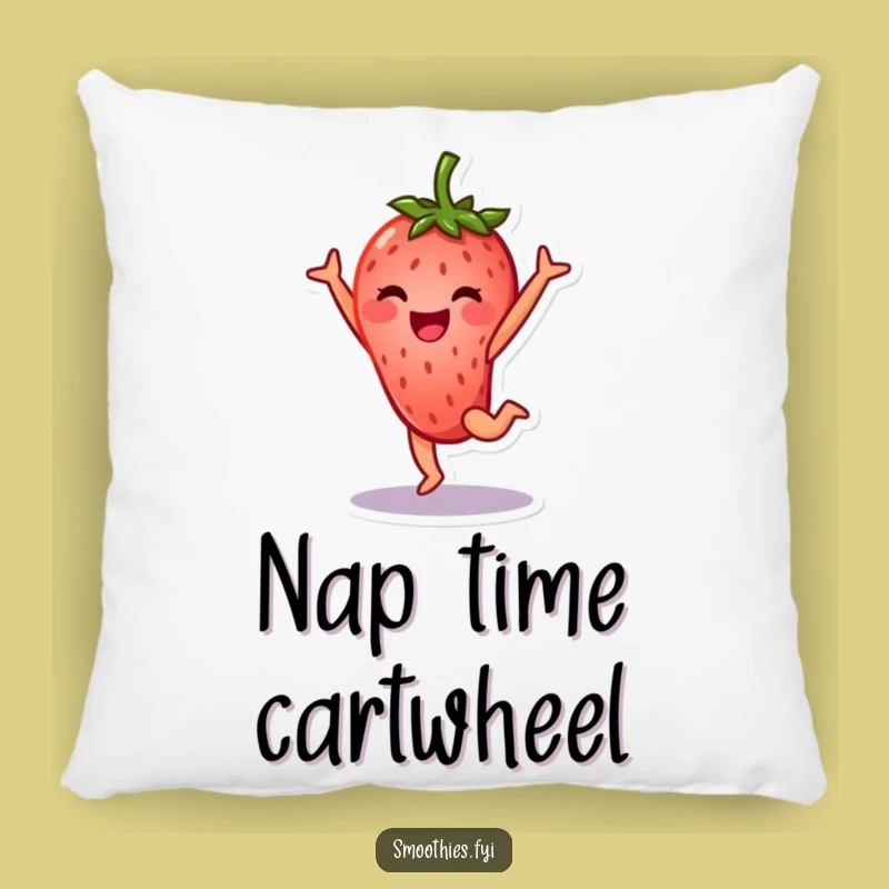 Funny Strawberry Cartwheel Pillow: Cuddle Up with a Smiling, Cartwheeling Fruit Friend
