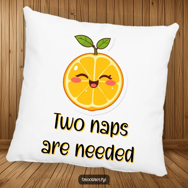 Funny pillow featuring a cheerful tangerine winking as it splits in half, adding whimsical decor and cozy comfort.