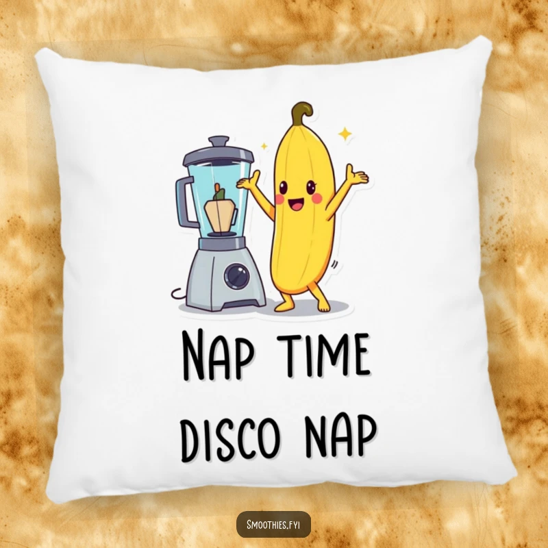 Funny banana character in a dramatic disco pose, perfect for a comfy pillow, adding humor.