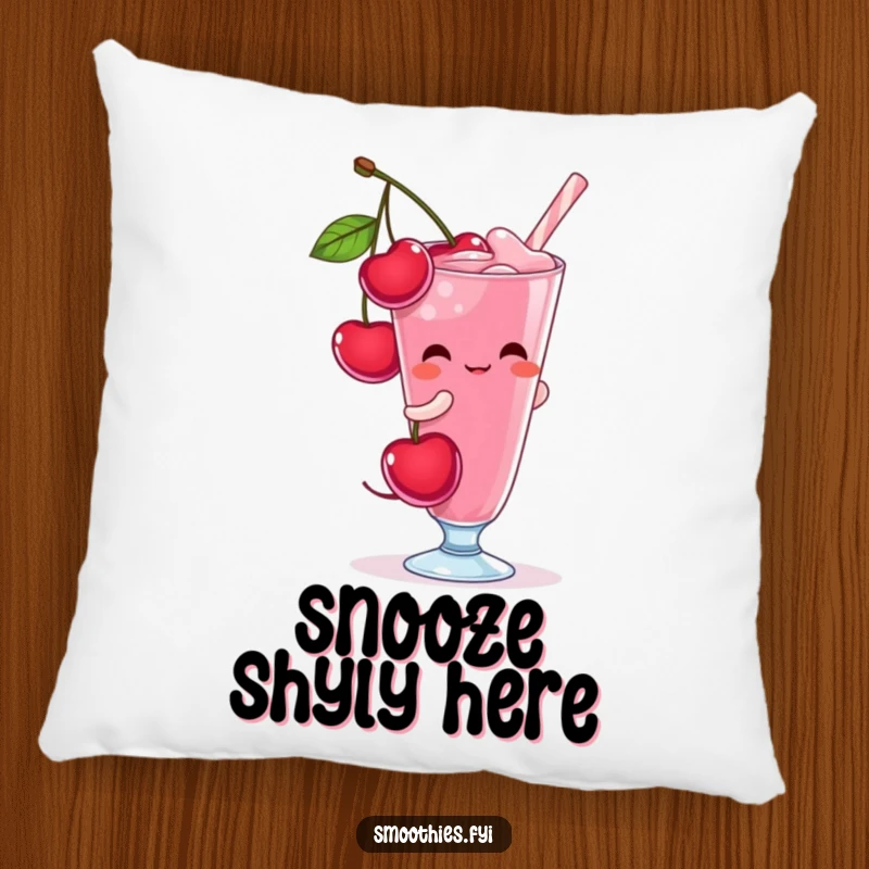 Funny shy cherry character blushing as it pours into a glass, making this pillow a soft and sweet accent.