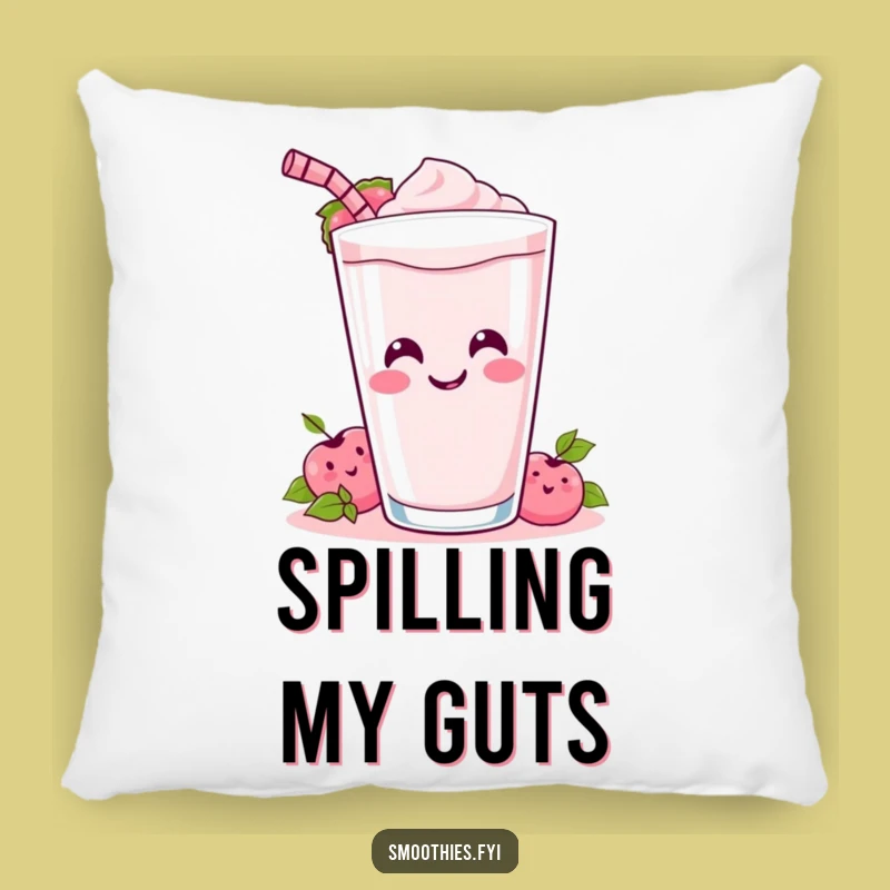 Comfy Funny Kawaii Smoothie Tipping Over Pillow - Cozy Smoothie Lover Funny Decor