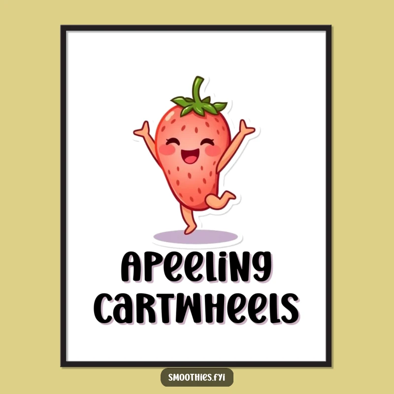 Funny Strawberry Cartwheel Digital Art: Instant Cheerful Decor for a Smiling Space