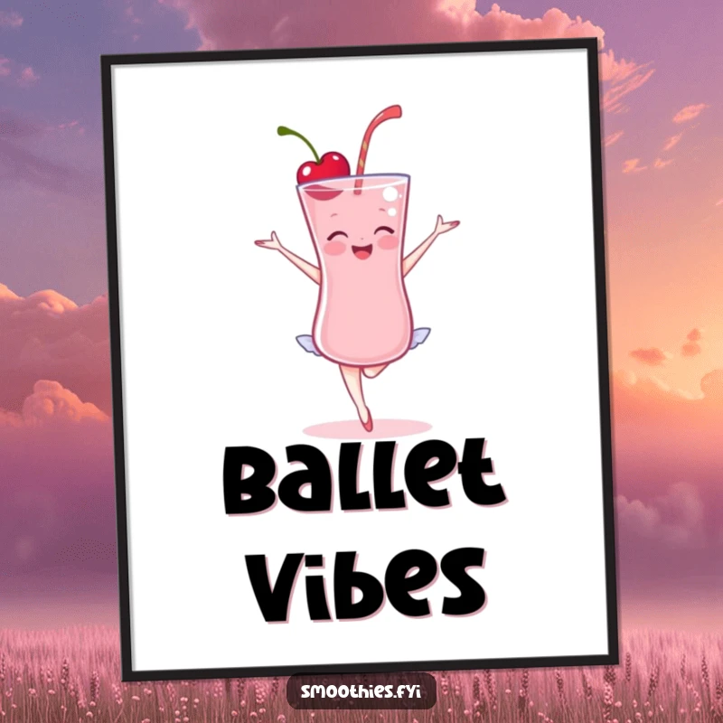 Funny Cherry Smoothie Ballet Digital Art: A delighted cherry smoothie performing a ballet pose, celebrating movement and humor.