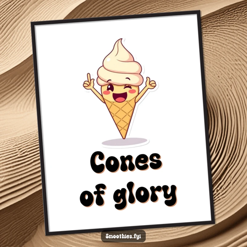 Funny Digital Art Print: A happy ice cream cone performs a jubilant victory dance, a joyful and sweet piece for instant decor.
