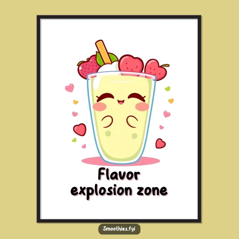Funny Kawaii Smoothie Digital Art: Fruity Spin Joy, Instant Humorous Decor