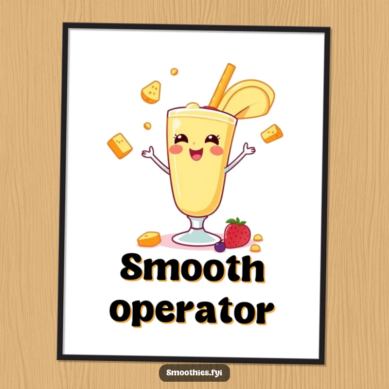 Funny banana smoothie performing its juggling act as a digital art print, offering instant cheer and humor. A downloadable funny gift.