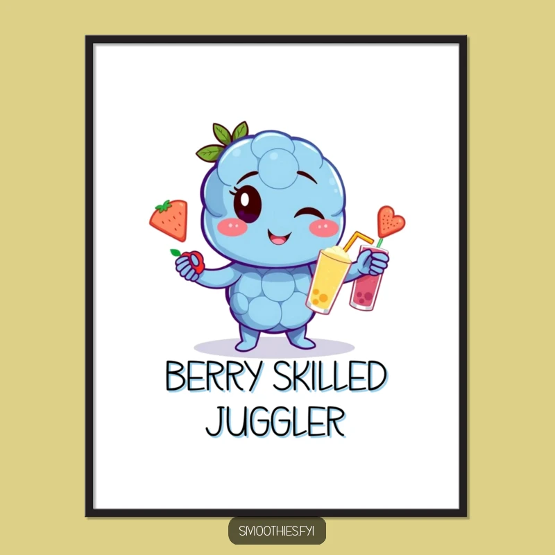 Funny Blueberry Juggling Digital Art: Instant Playful Decor for Smoothie Lovers