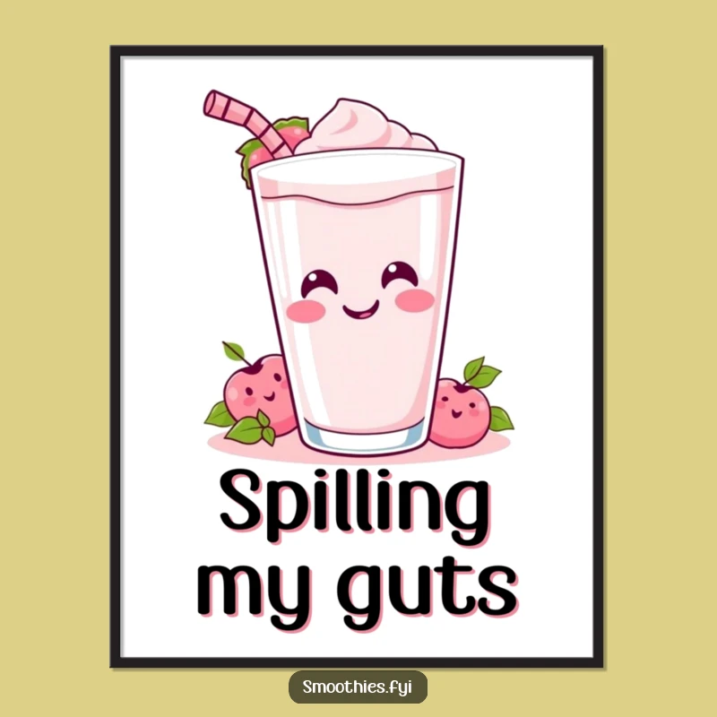 Funny Kawaii Smoothie Tipping Over Digital Art - Instant Joyful Smoothie Decor