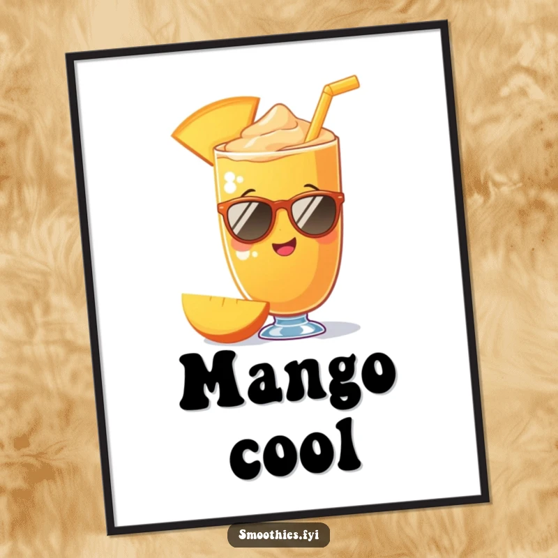 Funny mango smoothie wearing sunglasses as a digital art print, ready to bring instant cool and humor. A downloadable funny gift.