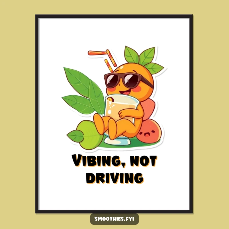 Funny Orange Smoothie Digital Art: Sunglasses Character Print, Instant Hilarious Decor