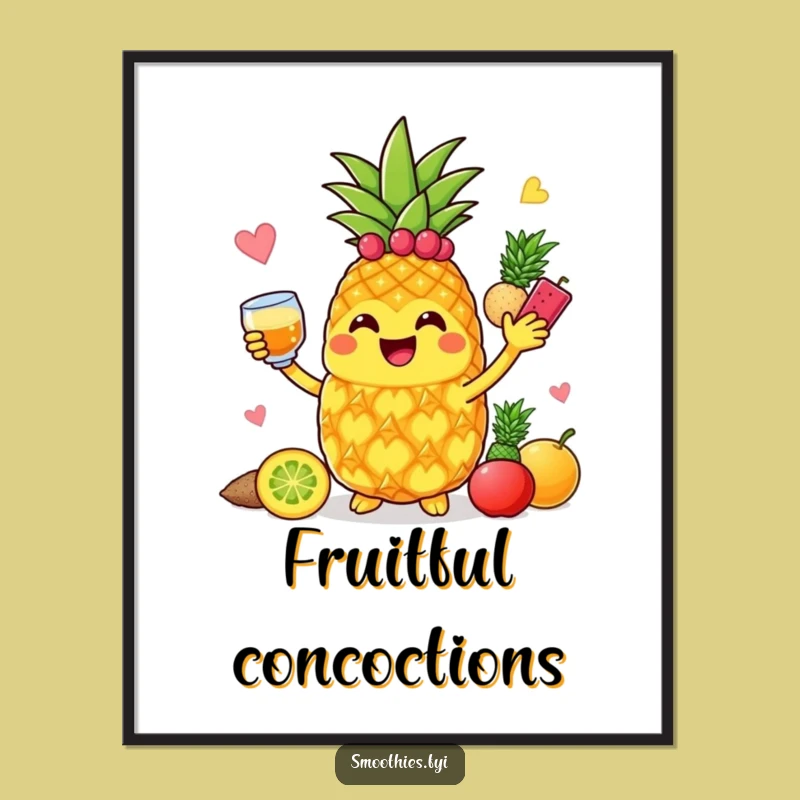 Funny Pineapple Blender Digital Art: Instant Joyful Tropical Vibes!