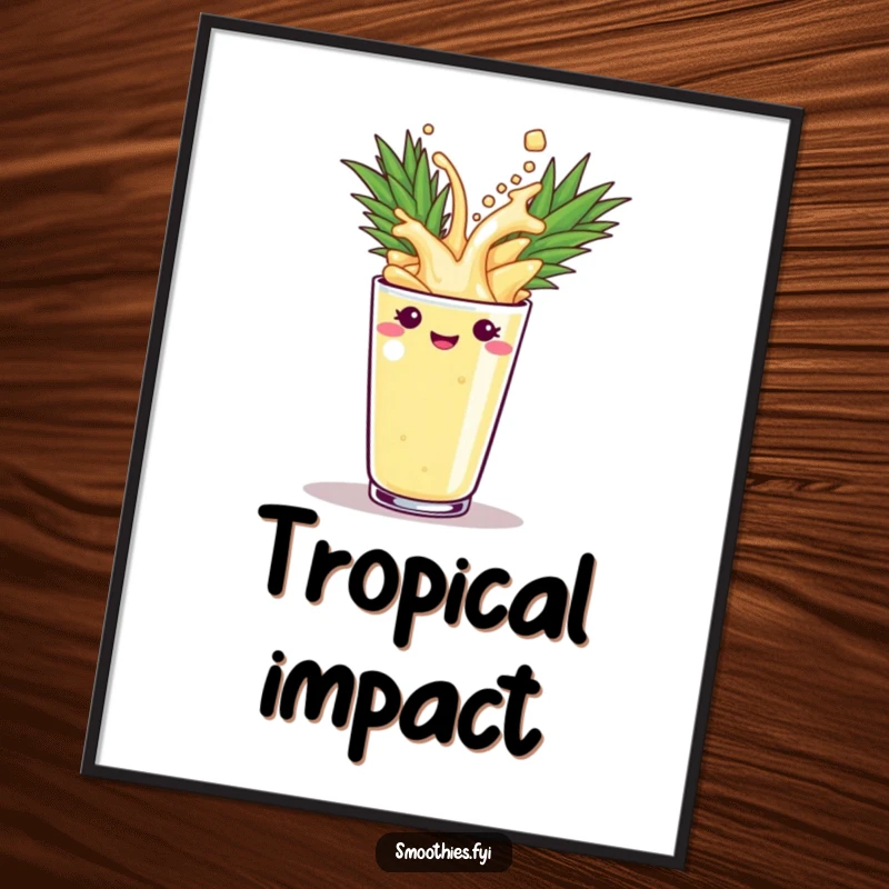 Funny pineapple smoothie splashing into a cup as a digital art print, ready to bring instant joy and humor. A downloadable funny gift.