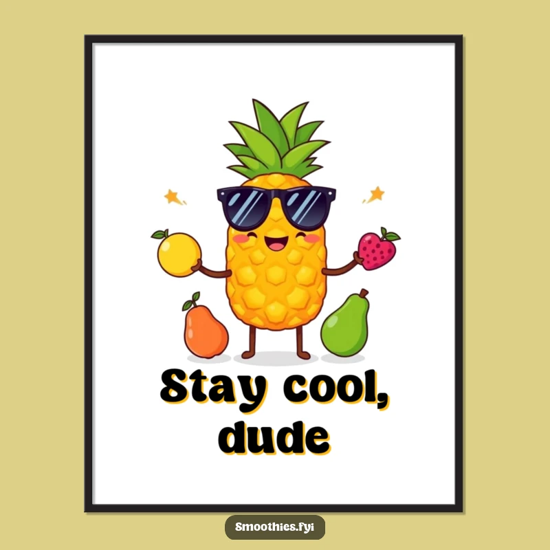 Funny Pineapple Sunglasses Digital Art: Printable Fruit Juggling Decor for Instant Joy