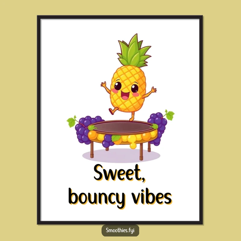 Funny Pineapple Trampoline Digital Art Print: Giddy Fruit Decor Gift for Walls