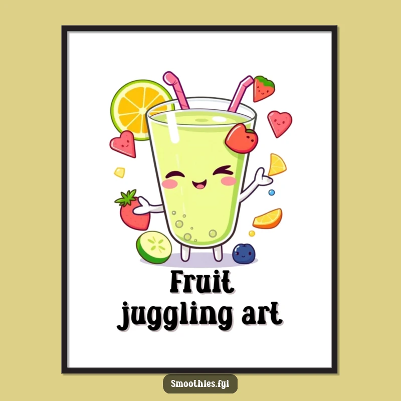 Funny Winking Kawaii Smoothie Digital Art: Instant Charm for Your Walls