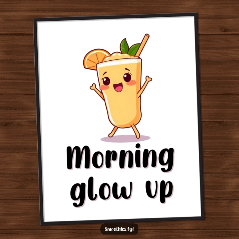 Funny grapefruit smoothie digital art print of a beaming character doing a joyful shimmy, instant decor.