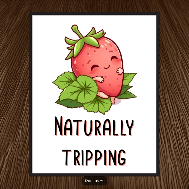 Funny Kawaii Strawberry Digital Art Print of a cute character tripping playfully. Perfect for instant cheerful decor.