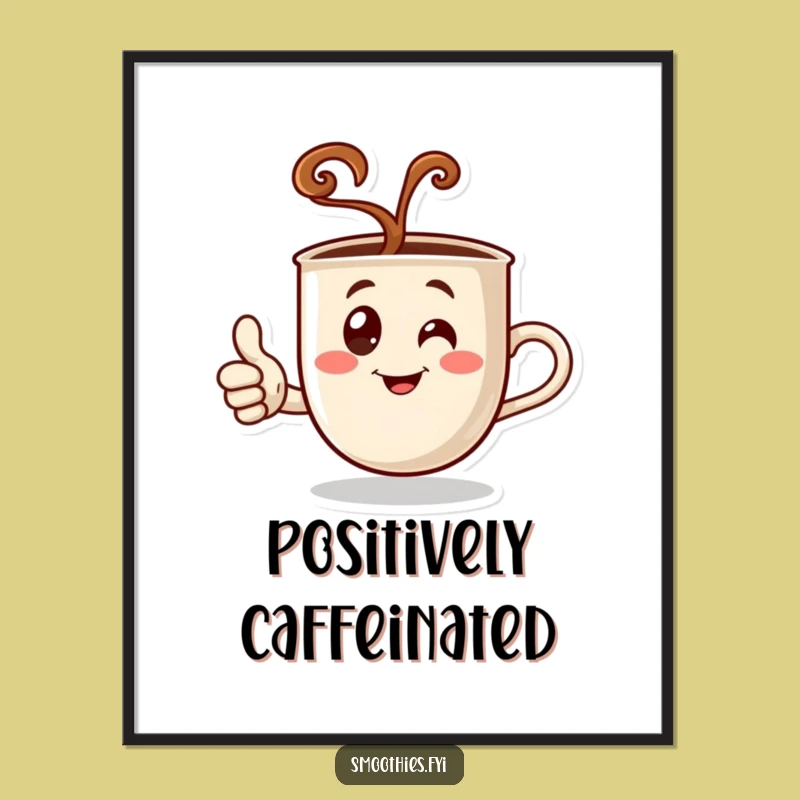 Funny Coffee Thumbs Up Digital Art - Steaming Character Print for Approved Decor