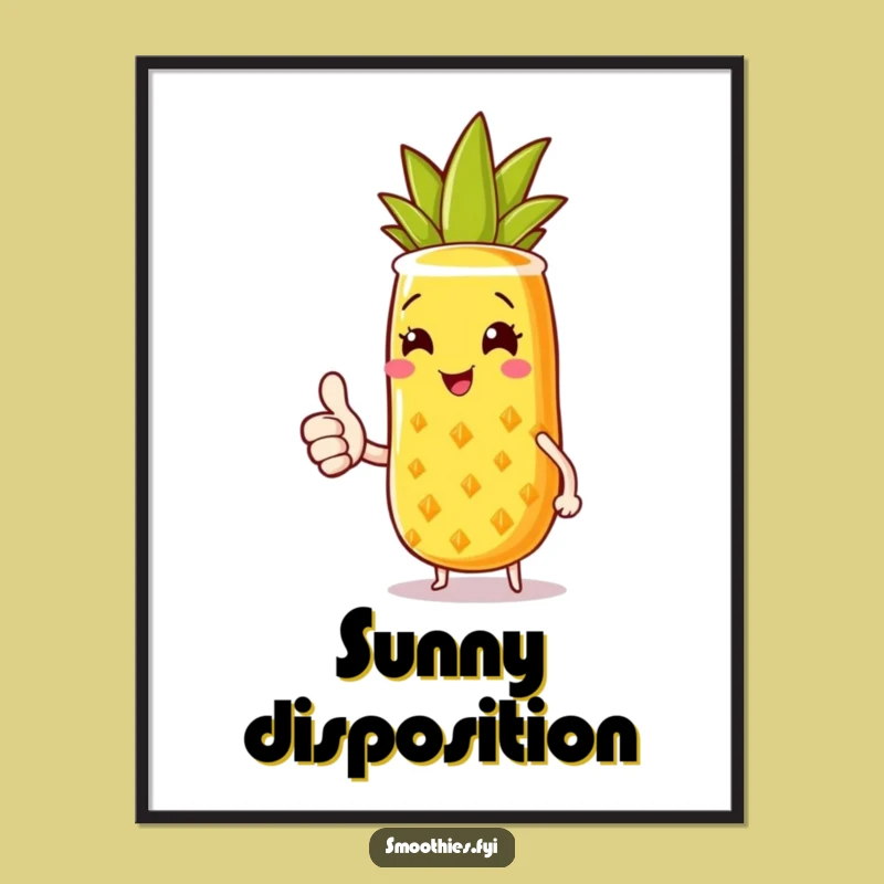 Funny Pineapple Smoothie Digital Art: Instant Sunny Thumbs Up Decor