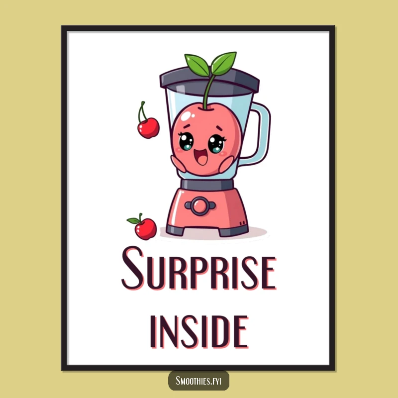 Funny Surprised Cherry Blender Digital Print: Hilarious Fruit Art for Instant Laughs