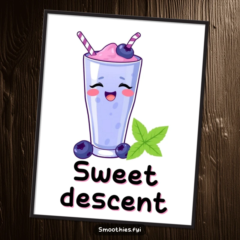 Funny blueberry smoothie sliding down a straw as a digital art print, ready to bring instant cheer and humor. A downloadable funny gift.