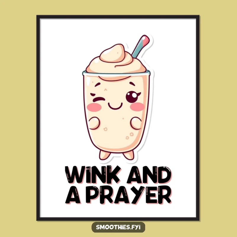 Funny Kawaii Smoothie Digital Art: Playful Wink, Instant Humorous Decor